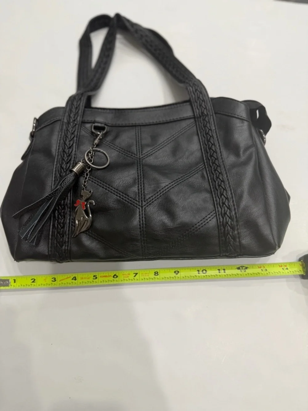 X.N CROWN Black Shoulder Bag Braided Strap Cat Charm Y2K Chic Trendy